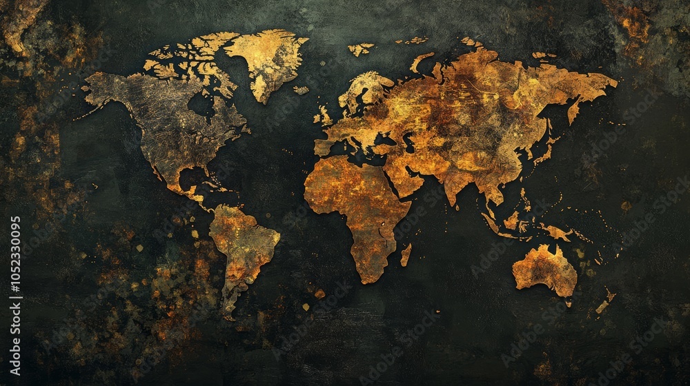 Poster Global inflation: A world map with various countries highlighted, each showing different inflation rates, representing the worldwide impact of inflation.