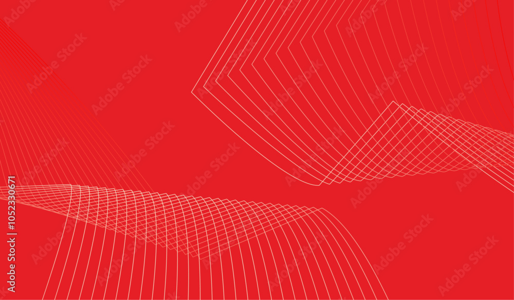 Poster red background with abstract lines stipes modern.