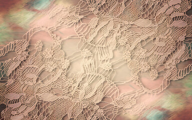 Fototapeta premium White lace overlay on a soft brown and green background vintage romantic delicate and elegant perfect for wedding invitations 