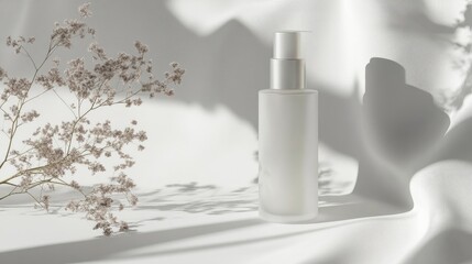 White, pump-top moisturizer bottle set against a clean white background, displaying simple and elegant branding for skincare, anti-aging, or hydration products.