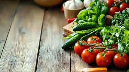 Fresh Ingredients for Plant-Based Recipes on Wood Table
