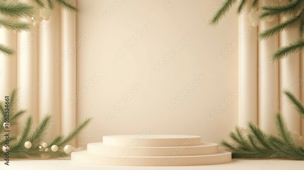 Aufkleber elegant backdrop with columns and greenery, perfect for presentations and events.
