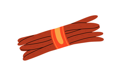 Set of boiled and smoked sausage products, frankfurter, whole sausage, half, sliced, boiled pork, string of sausages. Food, meat dish. Color vector illustration isolated on white