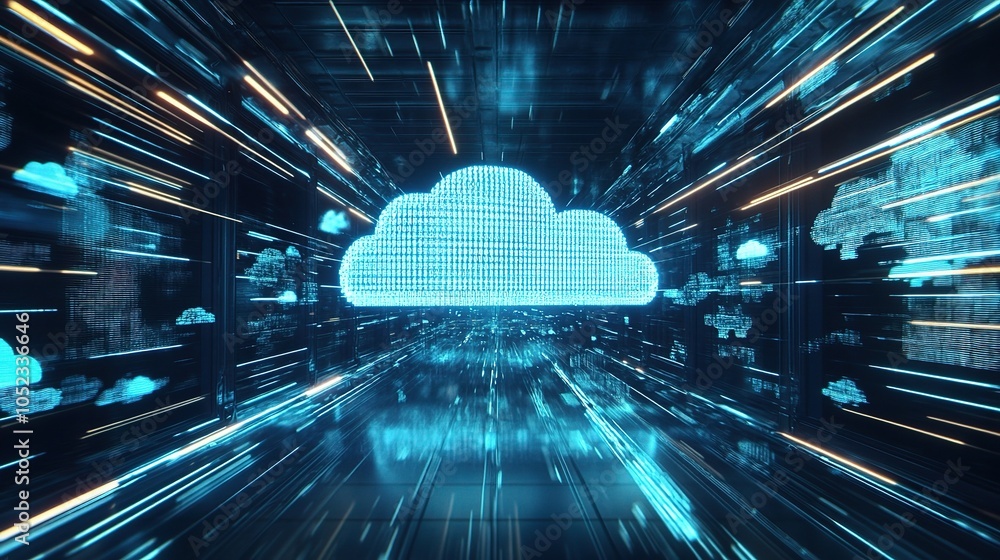 Poster abstract digital cloud with data streams