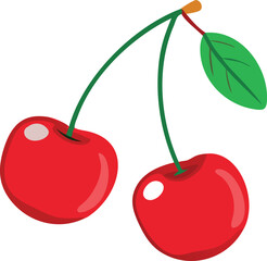 Illustration of capulin-cherry with green leaf, Vector illustration of capulin-cherry clustered together with a green leaf, showcasing a simple, minimalistic design. 