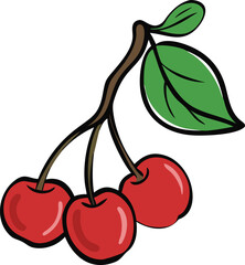 Illustration of capulin-cherry with green leaf, Vector illustration of capulin-cherry clustered together with a green leaf, showcasing a simple, minimalistic design. 