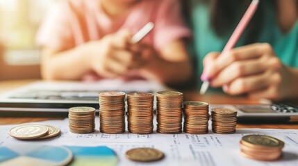 Obraz premium Inflation planning: A family or individual planning their finances with inflation in mind, using budgeting tools and investment plans to mitigate inflation effects.
