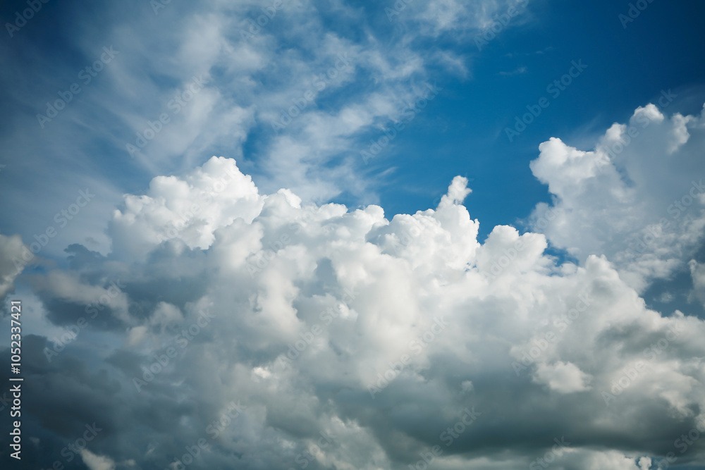 Wall mural blue sky and clouds in the weather day outdoor nature environment abstract background