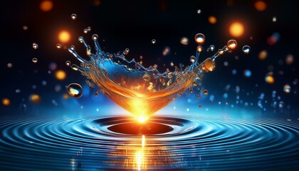 Water droplets fall and waves spread