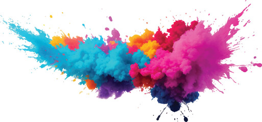 Bright colorful watercolor splash splatter stain brush strokes on white background. Modern vibrant aquarelle spot. Aquarelle explosion on white. Element. Vector watercolor illustration isolated design