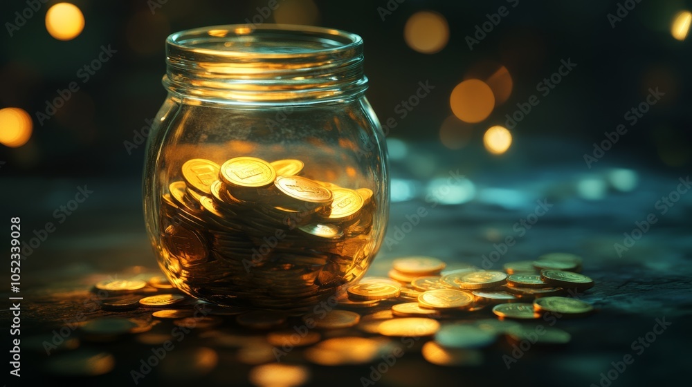 Aufkleber micro savings: a depiction of small, regular deposits being made into a savings jar or digital accou