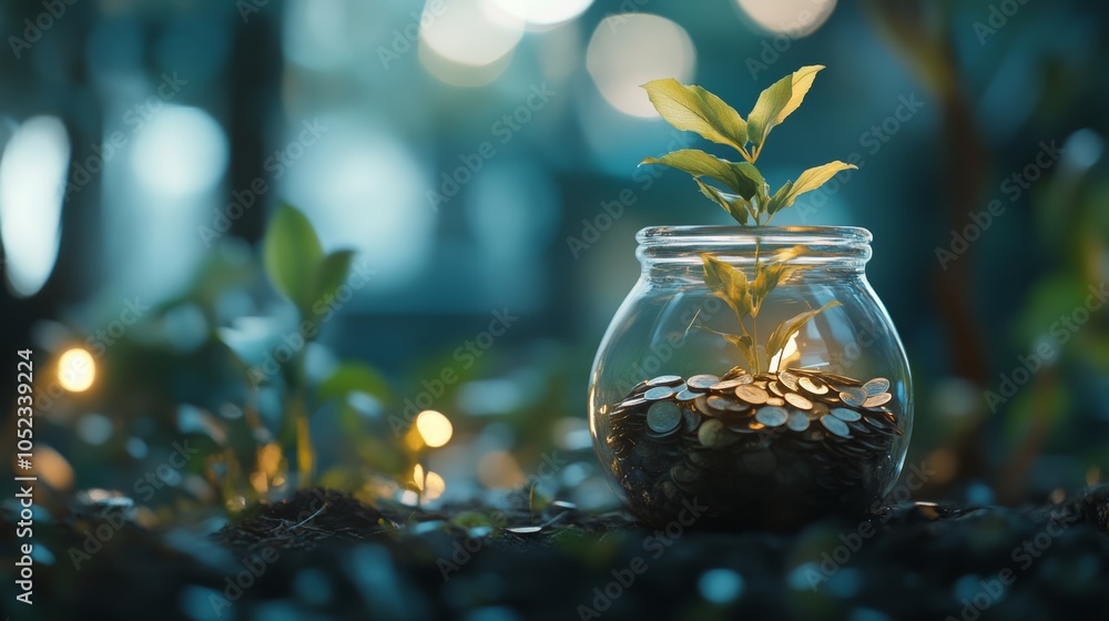 Aufkleber micro savings: a depiction of small, regular deposits being made into a savings jar or digital accou
