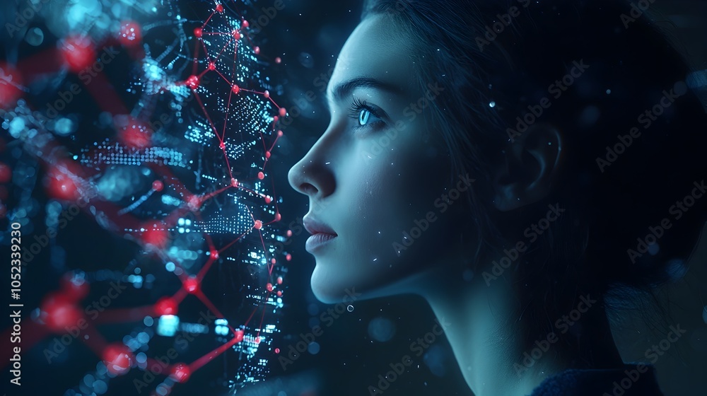 Poster genetically enhanced memory recalling holographic archive symbolizing perfect recall