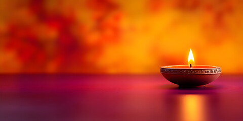 Traditional indian burning lamp and orange flowers. Ethnic decorations for Indian festival of lights Diwali and Pongal. Ugadi, Gudi Padwa. Hindu New Year. Religion concept with copy space