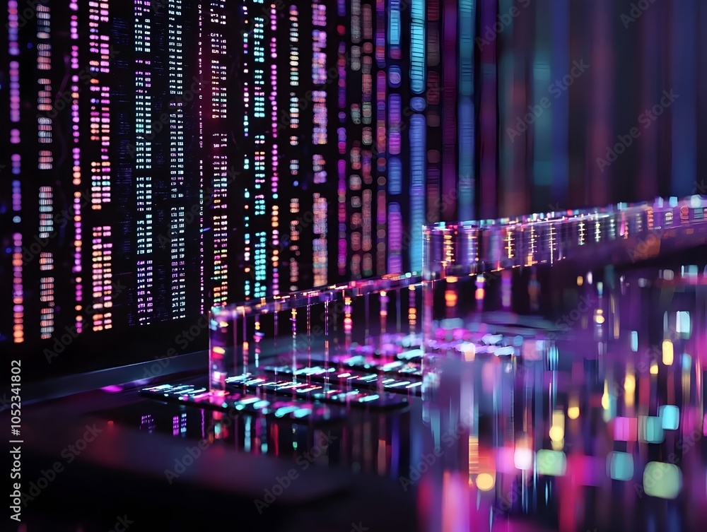 Poster digital data encoded into genetic code visualization of dna sequencing process