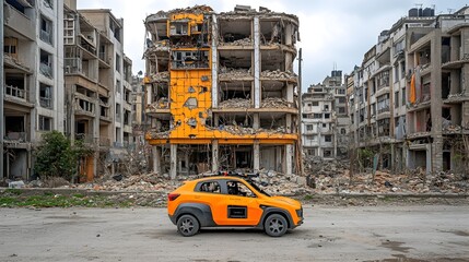 Fototapeta premium Drone Assisted Search and Rescue After Devastating Urban Explosion