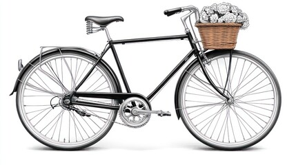 Black Bicycle with a Basket of White Flowers