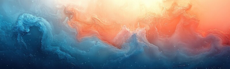 Fototapeta premium Abstract painting of a wave of water with a bright orange light