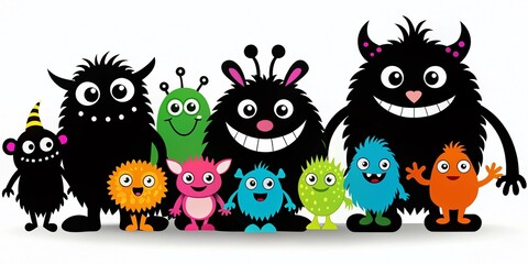 Fototapeta premium Cute Kawaii Monsters Collection - Scary Yet Adorable Baby Characters in Flat Design