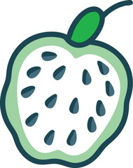 Illustration of cherimoya with green leaf, Vector illustration of cherimoya clustered together with a green leaf, showcasing a simple, minimalistic design. 