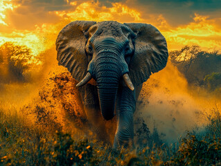 African elephant coming at camera