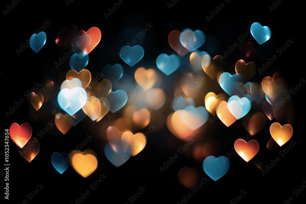 Poster bokeh hearts background backgrounds black background illuminated.