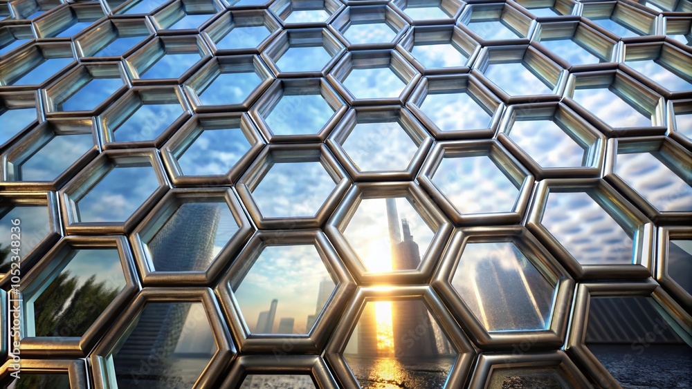 Poster dark hexagon pattern background in 3d render with high dynamic range for modern design projects