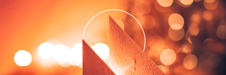 Abstract orange and white shapes and bokeh create a warm  inviting mood for holiday designs   