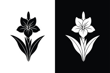 Gladiolus flower vector silhouette line art icon on white background.