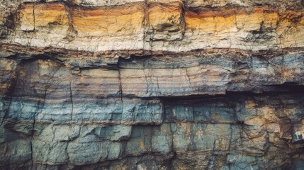 Fototapeta premium A cliff face with layers of different rock colors, telling the story of geological time.