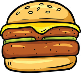 Funny Cartoon Beef Burger Or Cheeseburger Logo Fast Food Illustration