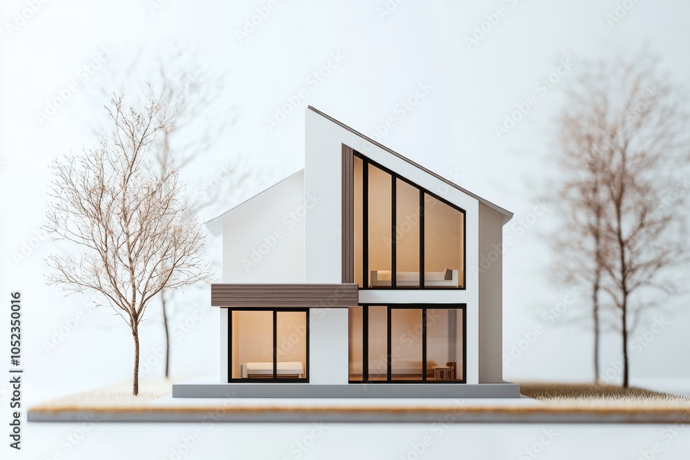 Leinwandbilder Small house model with minimalist design, a simple and elegant house model with a focus on minimalist design principles, emphasizing clean lines and open spaces,