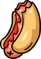 Cartoon Hotdog Weenie Sausage In Bun Illustration Clipart
