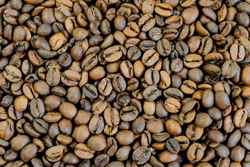 Close-up of roasted coffee beans background