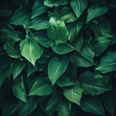 Fototapeta premium Green Hosta leaves background.