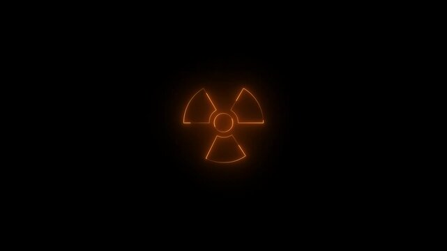 Neon radioactive sign icon glowing black background animation