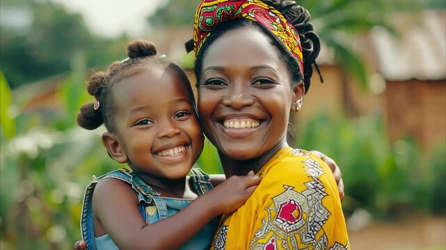 African mother and daughter happy family