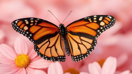 Monarch Butterfly Sipping Nectar on Flowers