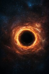 Ethereal Cosmic Phenomenon Close-Up of Glowing Black Hole in Dark Space - Awe-Inspiring Scientific Illustration