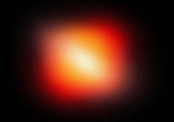 Red orange white illuminated spots on black, grainy color gradient background