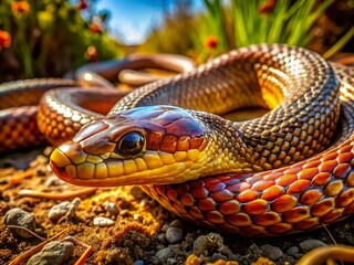 Obraz premium Dry Snake on Ground in Summer Sunlight – Nature Photography