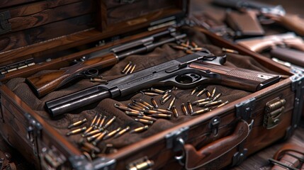 Fototapeta premium Discovery of Weapons Cache in Wooden Case