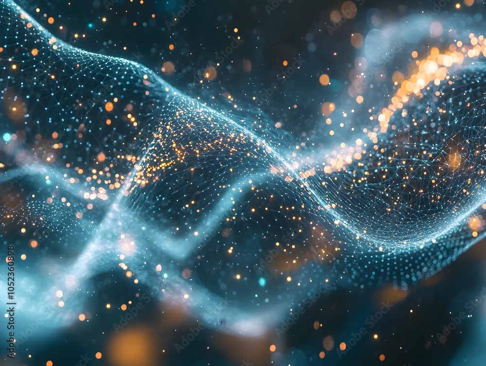 Aufkleber quantum entanglement real time data flow through glowing particle network