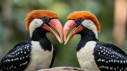Obraz premium Interlocked Beaks of Two Hornbills