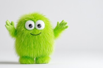Bright green alien character waving enthusiastically on a clean white background with a friendly vibe