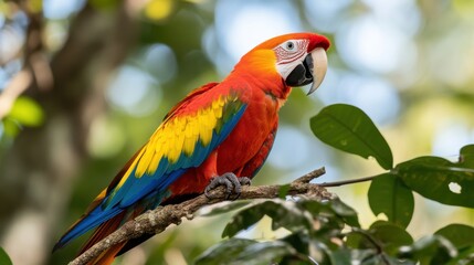 Obraz premium Scarlet Macaws Perched on a Branch in Nature