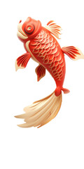 Fototapeta premium Vibrant red koi fish with flowing fins and scales against a white background.