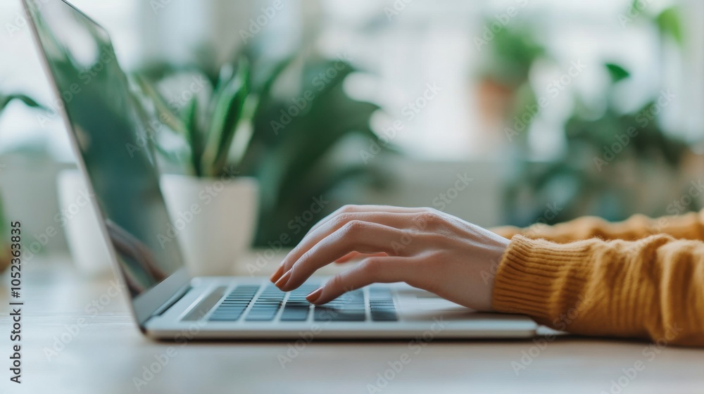 Poster minimalist workspace with person typing on keyboard