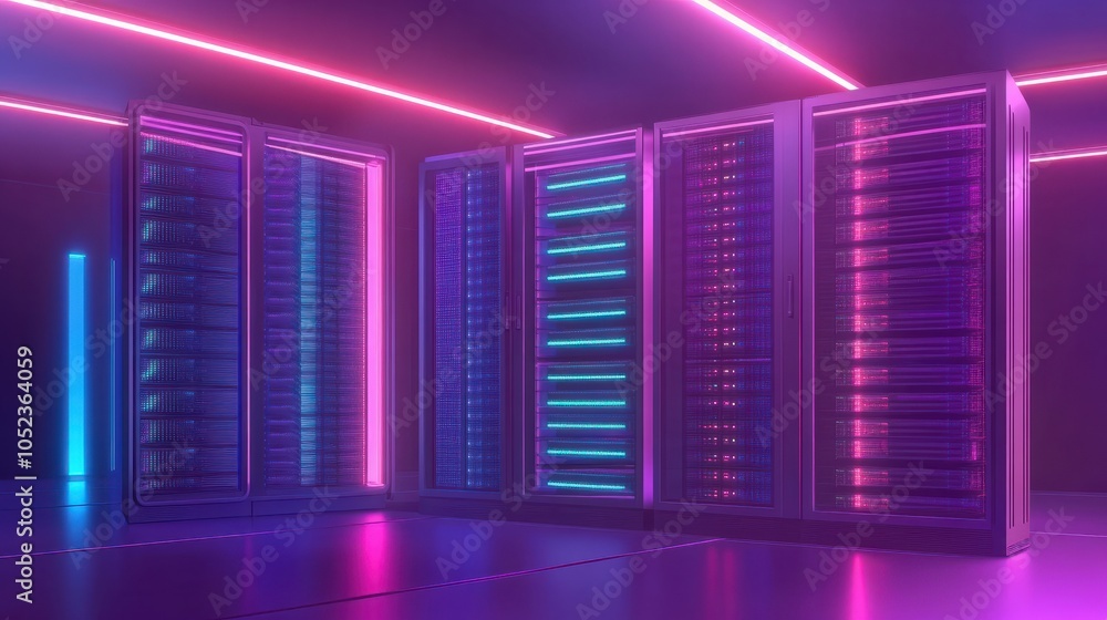 Poster modern it server of data center computer racks, it network infrastracture concept