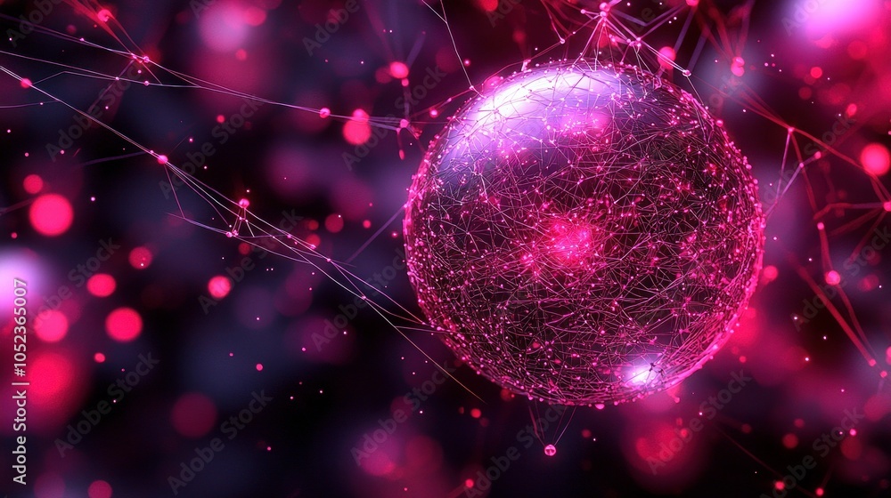 Poster abstract sphere with glowing particles and lines